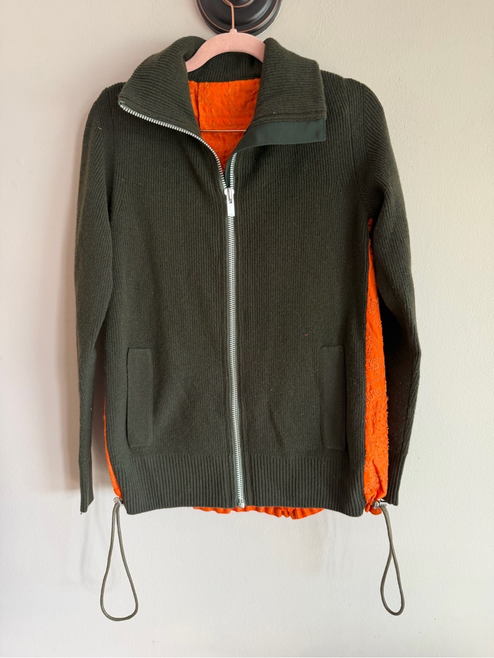 Sacai x Reyn Spooner Wool Knit Hybrid Zip Up Cardigan Olive Orange 18-03931 3